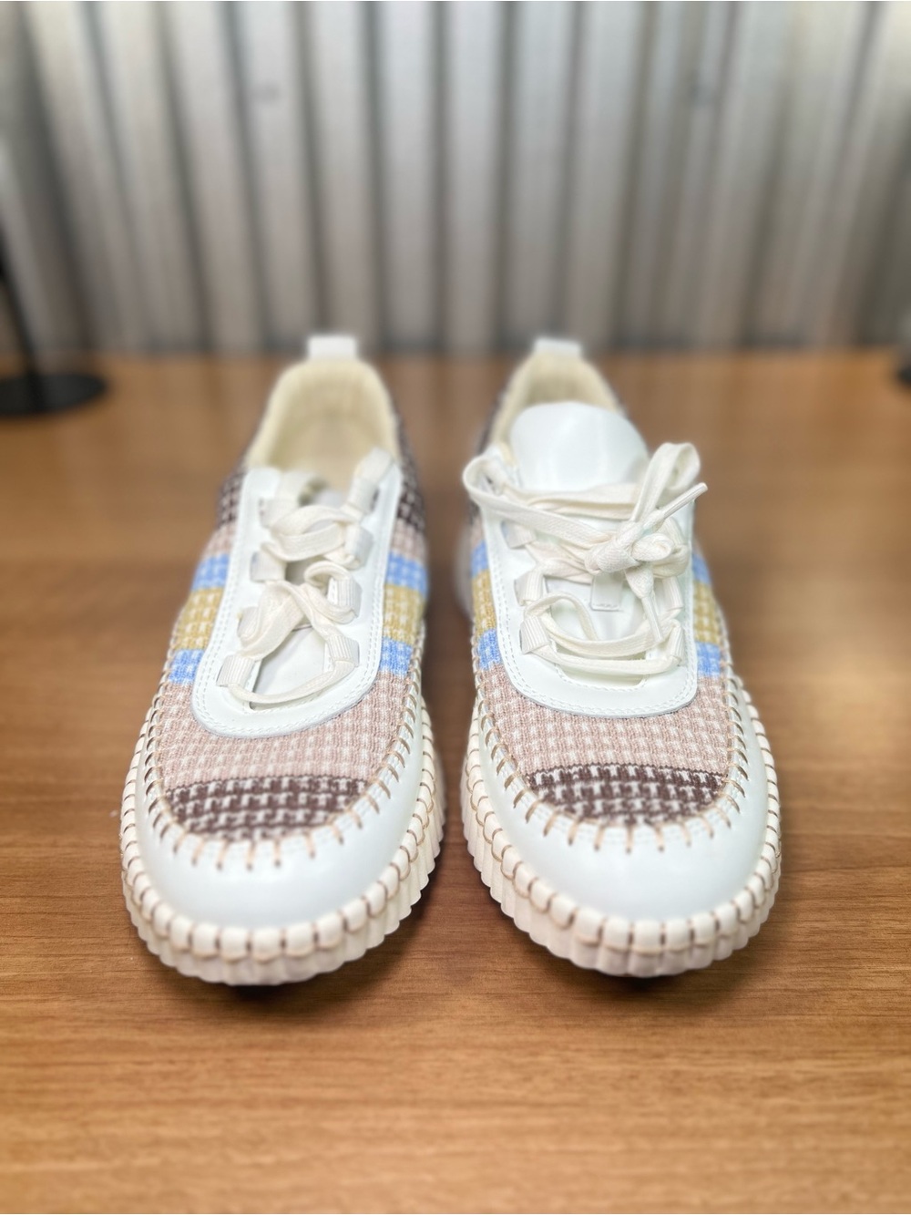 Jack Rogers Womens Multicolor Woven Platform Sneakers White Brown Blue Size 6.5